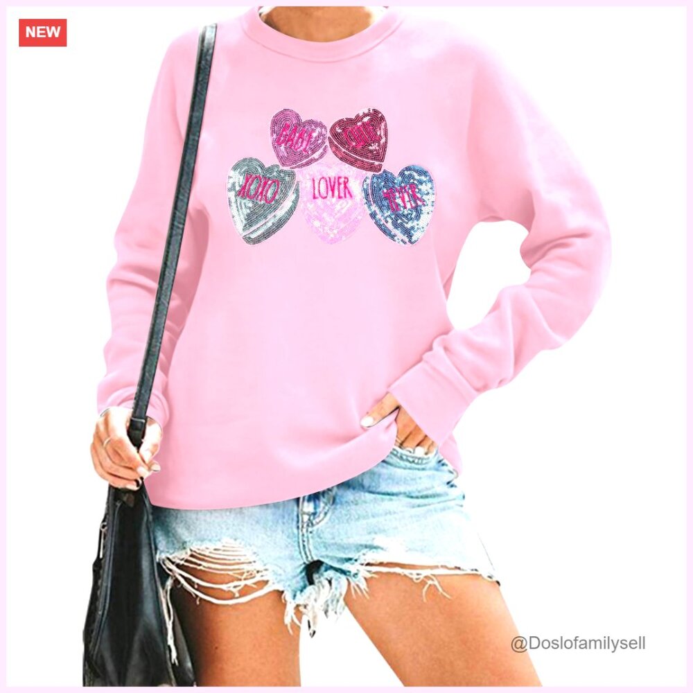 Love Heart Graphic Sweatshirt Long Sleeve Pullover Top Casual Chic Valentine's